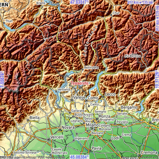 Topographic map of Tesserete