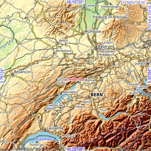 Topographic map of Tavannes