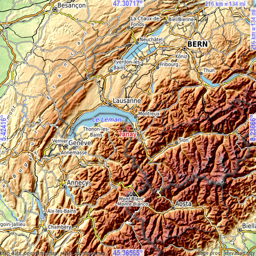 Topographic map of Tanay