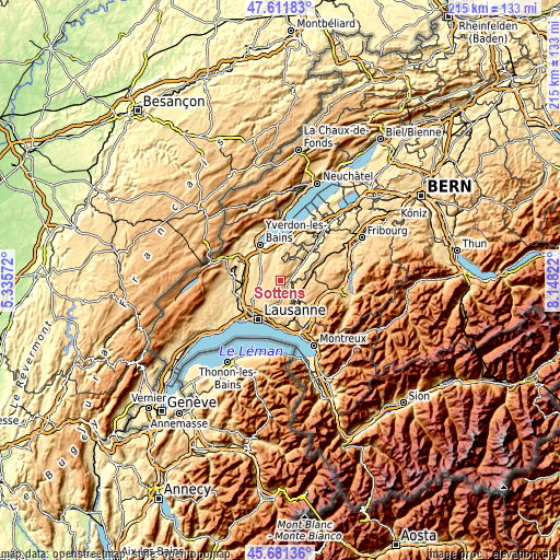 Topographic map of Sottens