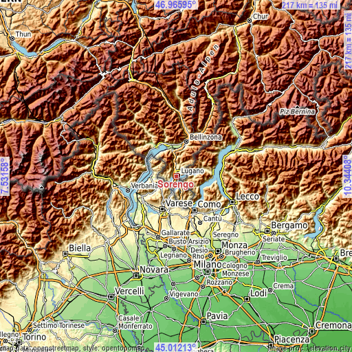 Topographic map of Sorengo