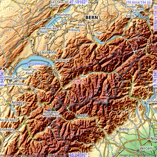 Topographic map of Sitten