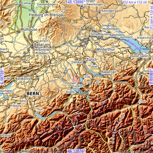 Topographic map of Sins