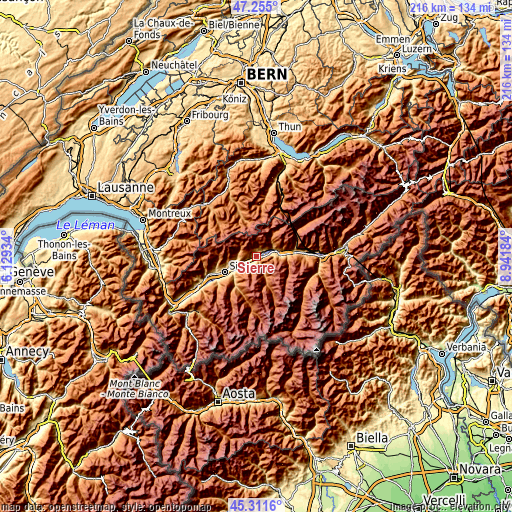 Topographic map of Sierre