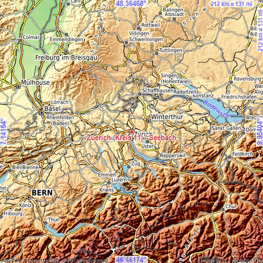 Topographic map of Zürich (Kreis 11) / Seebach