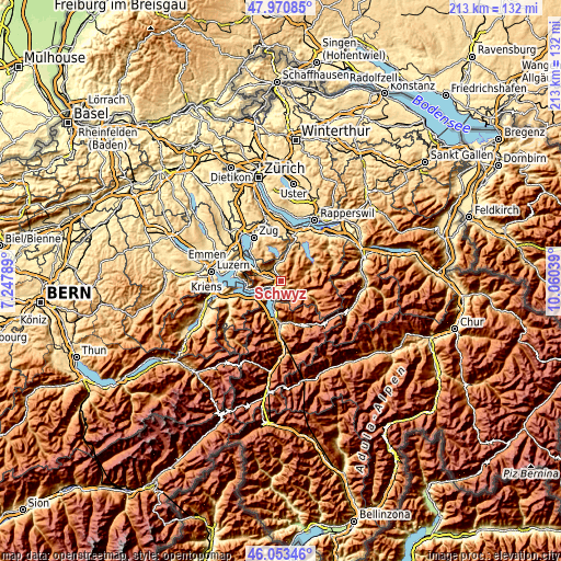 Topographic map of Schwyz