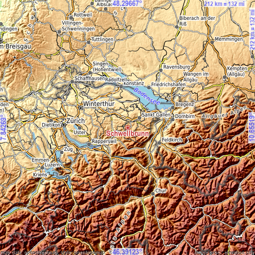 Topographic map of Schwellbrunn