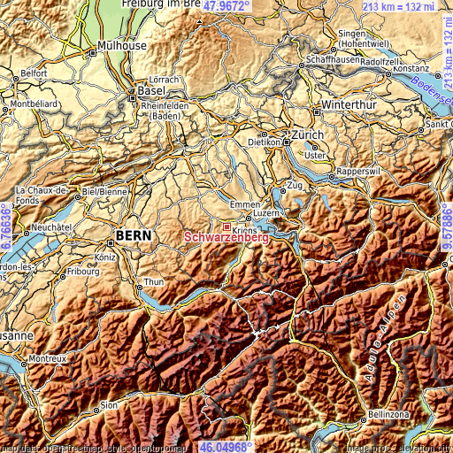 Topographic map of Schwarzenberg