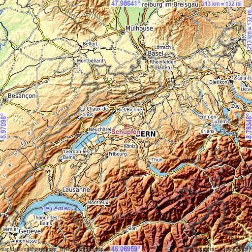 Topographic map of Schüpfen