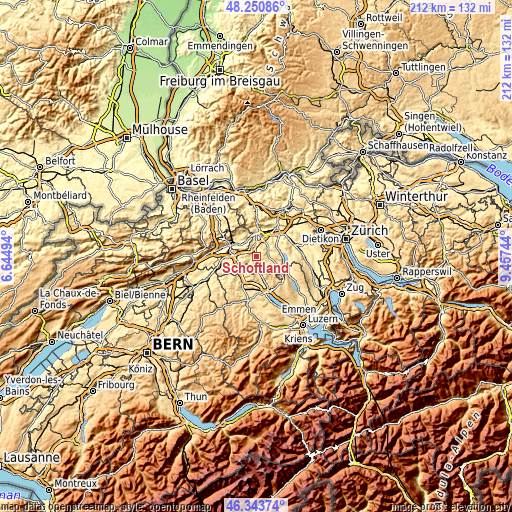 Topographic map of Schöftland