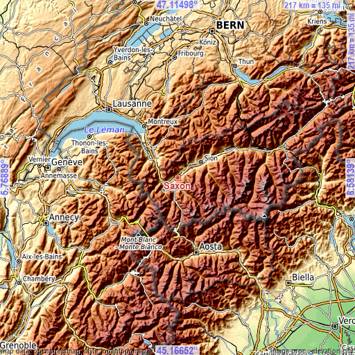 Topographic map of Saxon