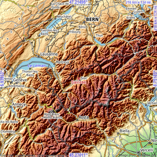 Topographic map of Savièse