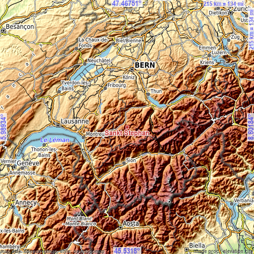 Topographic map of Sankt Stephan