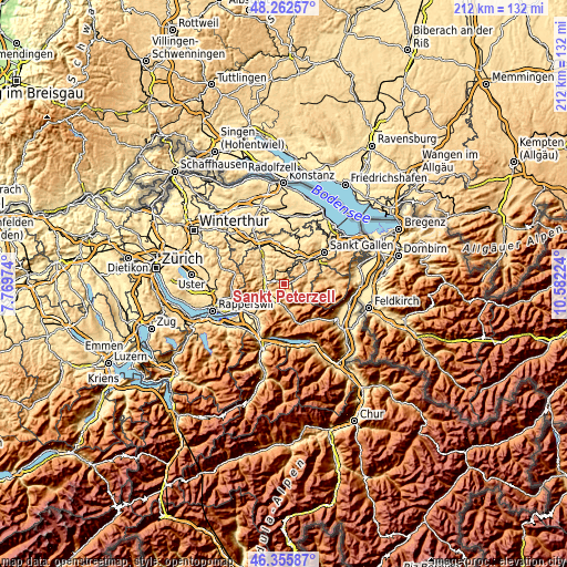 Topographic map of Sankt Peterzell