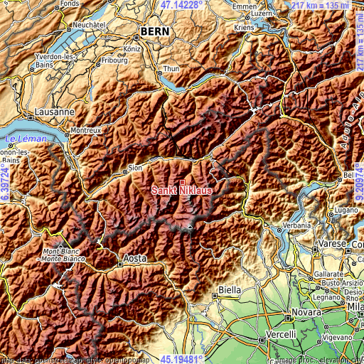 Topographic map of Sankt Niklaus