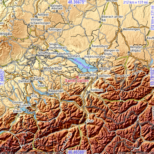 Topographic map of Sankt Gallen
