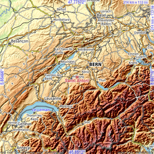 Topographic map of Sankt Antoni