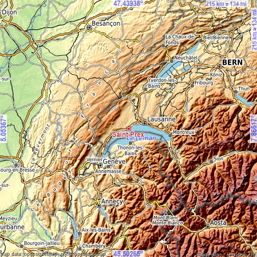 Topographic map of Saint-Prex