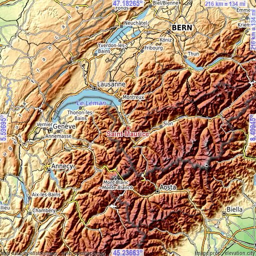 Topographic map of Saint-Maurice