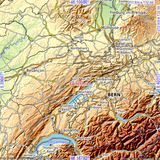 Topographic map of Saint-Imier