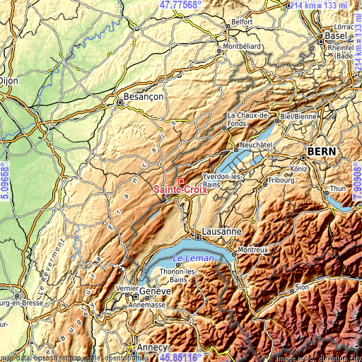 Topographic map of Sainte-Croix