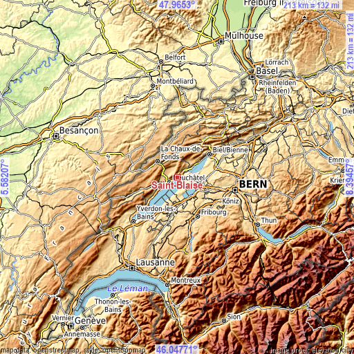 Topographic map of Saint-Blaise