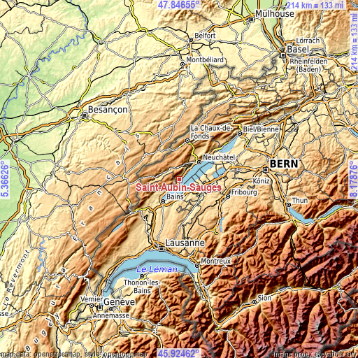 Topographic map of Saint-Aubin-Sauges