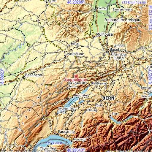 Topographic map of Saignelégier