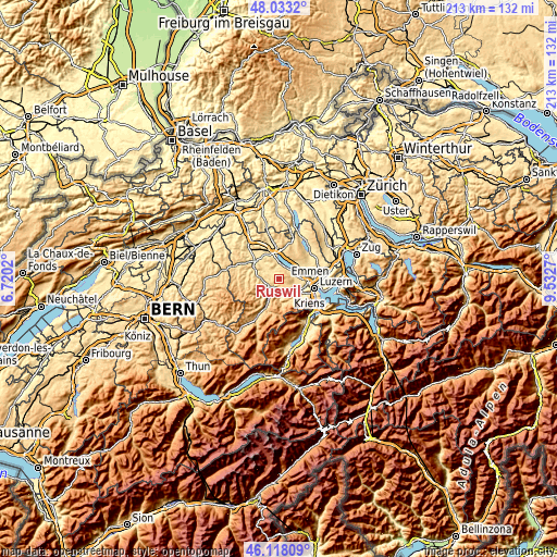 Topographic map of Ruswil