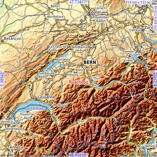 Topographic map of Rüschegg