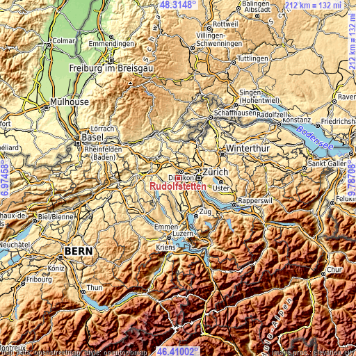 Topographic map of Rudolfstetten