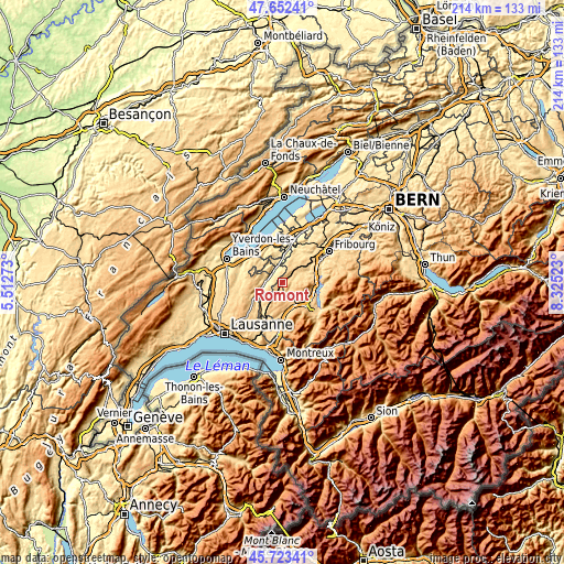 Topographic map of Romont