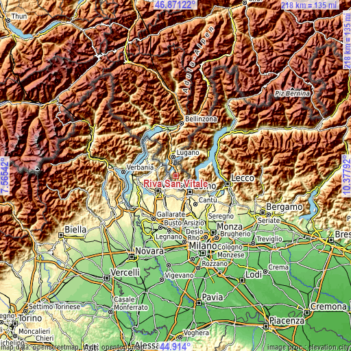 Topographic map of Riva San Vitale