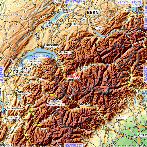 Topographic map of Riddes