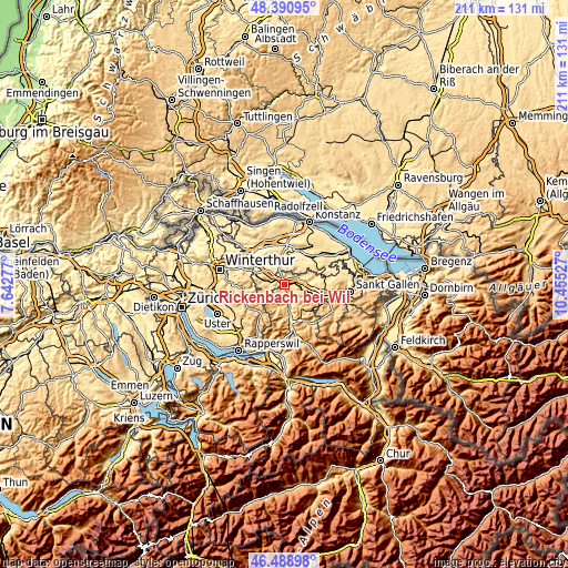 Topographic map of Rickenbach bei Wil