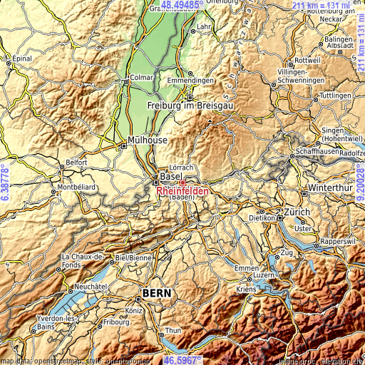 Topographic map of Rheinfelden