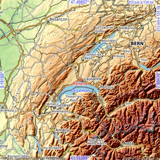 Topographic map of Renens