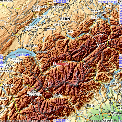 Topographic map of Randogne