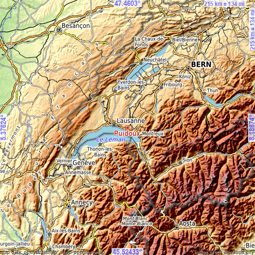 Topographic map of Puidoux