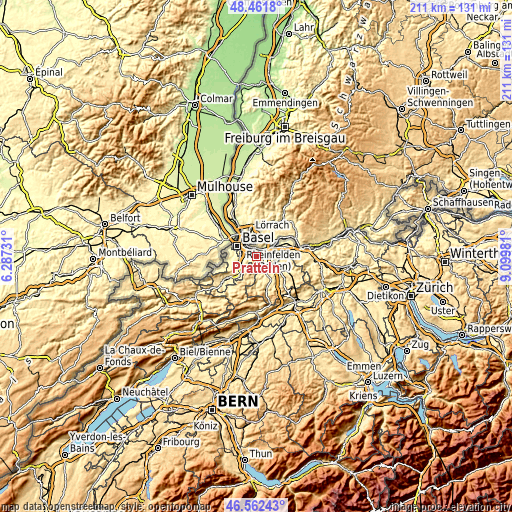 Topographic map of Pratteln