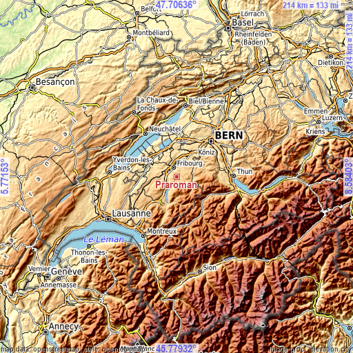 Topographic map of Praroman