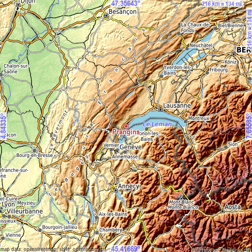 Topographic map of Prangins