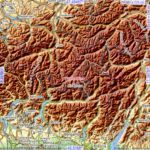 Topographic map of Pontresina