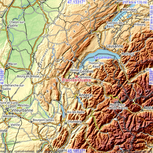 Topographic map of Plan-les-Ouates