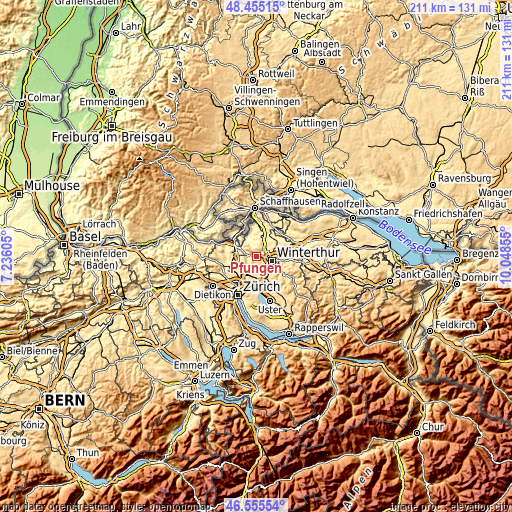 Topographic map of Pfungen