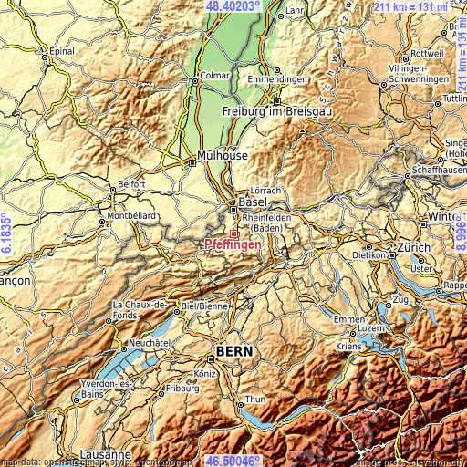 Topographic map of Pfeffingen