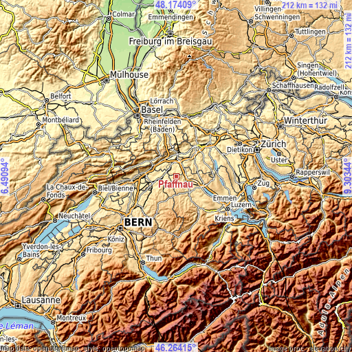 Topographic map of Pfaffnau