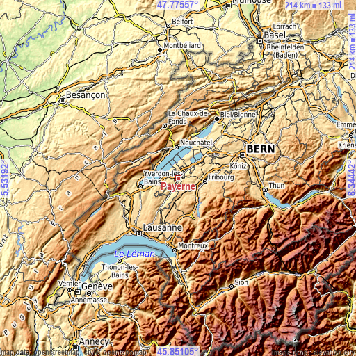 Topographic map of Payerne