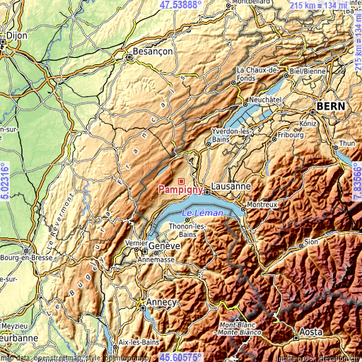 Topographic map of Pampigny