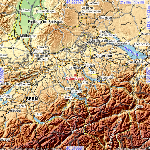 Topographic map of Ottenbach